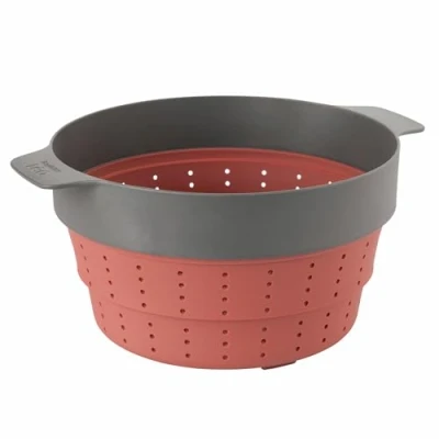 Imagen de Berghoff 3950152 Cesta de Vapor y colador Multifuncional Plegable Silicona, Color Rosa Gris