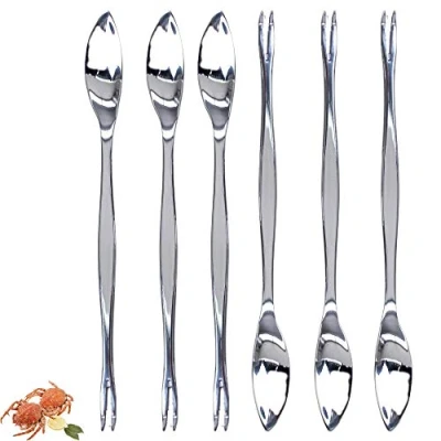 Imagen de CUPERINOX Cubiertos para marisco Pinzas Tenazas 6 Unidades (Cangrejo, Langosta, Ostras) Tenedor de con dos dientes inferiores y cuchara.