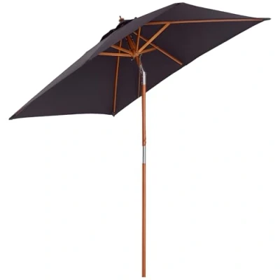Imagen de Outsunny Sombrilla Terraza Exterior 200x150 cm de Jardín Rectangular con Ángulo Ajustable Mástil Madera y Manivela Parasol para Patio Gris Oscuro