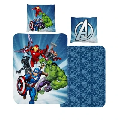 Imagen de MTOnlinehandel Juego de ropa cama franela 135 x 200 cm,diseño los Vengadores Marvel,suave para invierno,1 funda almohada 80 cm + nórdica cm,100% algodón
