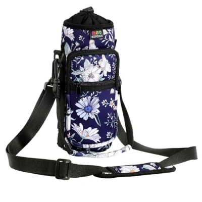 Imagen de Nuovoware Bolsillo de Botella Agua Portátil Neopreno 710ml, con Correa Hombro Anticaídas, Protectora Impermeable para Viaje al Aire Libre Crisantemo Persia
