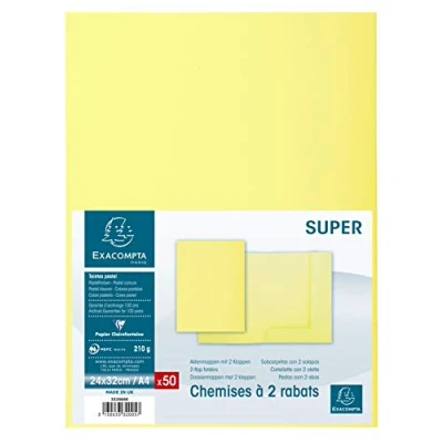 Imagen de Exacompta 332005E Lote de 50 Subcarpetas Super 250 con 2 Solapas, Color Amarillo