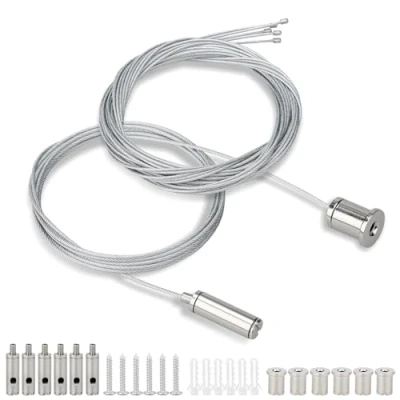 Imagen de Kigniote 6 unidades de cuerda para colgar, juego instalación 1,5 mm x 2 m, ajustable, colgar lámparas, tensor alambre, soporte metal techo, lámpara colgante LED