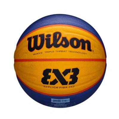 Imagen de Wilson WTB0533XB Pelota de Baloncesto Fiba 3x3 Replica Caucho Interior y Exterior, Sin género, Azul/Amarillo, 6
