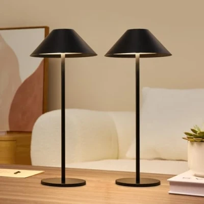 Imagen de Lalavon Lámpara de Mesa Inalámbrica Regulable Táctil LED con 4000mAh Batería, 3 Temperaturas Color 3000K/4000K/6000K, Lampara sin Cable Recargable USB C Carga, Imperméable IP54, 2 Piezas(Negro)