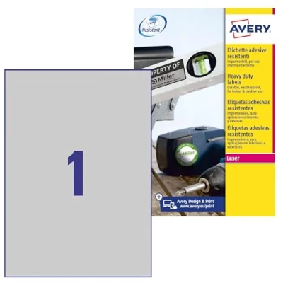 Imagen de AVERY España L6013 20 Etiquetas platas resistentes intemperie, 210 x 297 mm, caha hojas