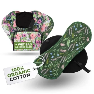 Imagen de Basic line reusable panty liner, 7 pack; SMALL; organic cotton; botanical; black wings