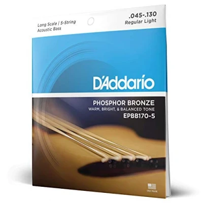 Imagen de D&#039;Addario EPBB170 5, cuerdas de bronce fosforado para bajo acústico 5 cuerdas, escala larga, 45 130