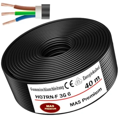 Imagen de MAS Premium H07RN F 3G cable de manguera goma (5 100 m, 1,5, 2,5, 4, 6, 10 o 3 x flexible para dispositivos pesados (H07RN 3G6 mm², 40 m)