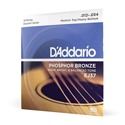 Imagen de D&#039;Addario Cuerdas Guitarra Acustica de EJ37 Med. Top/Hvy. Bottom, 12 String, 54 1 Paquete