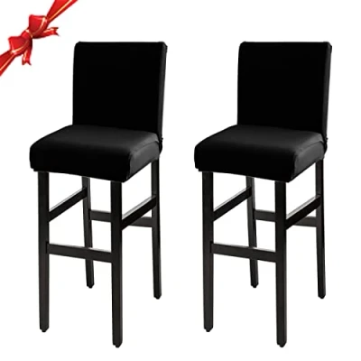 Imagen de Jaotto Fundas de Silla Bar 2 Piezas,Fundas para Taburetes Cuadrados Cocina,Modernas Altos Giratoria Corta Lavable,Cubiertas Taburete Bar(Negro,2 Pack)