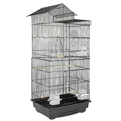 Imagen de Jaula para Pájaros Pajarera de Metal con Múltiples Puertas Comederos Perchas Columpio Escaleras y Bandeja Extraíble Loros Canarios Periquitos (46 * 35,5 99cm)
