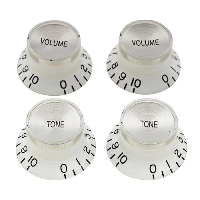 Imagen de Musiclily Pro Imperial Pulgadas Tamaño 2 Volumen Tono Botones de Potenciómetros Reflector Knobs Perillas Set para Guitarra Eléctrica USA Made Les Paul SG Style, Blanco con Plateado Top