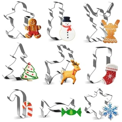 Imagen de Joyoldelf Cortadores Galletas de Navidad 9 Pcs Moldes Para Galletas, DIY NiñOs Sandwiches Frutas y Verduras Divertida, Personalizado Cortador Tartas Acero Inoxidable