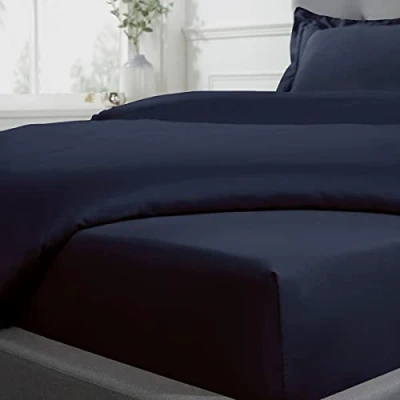 Imagen de Sleepdown Sábana Bajera Ajustable 100% algodón satén Suave y acogedora de 40 cm cm, Extra Profundo, 300 Hilos, Ropa Cama Lujo, Cama, Color Azul Marino, Super King