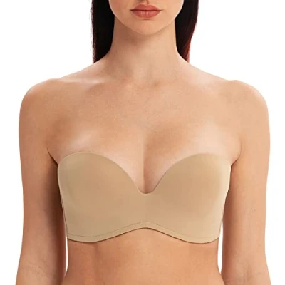Imagen de MELENECA Sujetador Push Up sin Tirantes con Relleno Ligero Inalámbrico para Mujer Almendra 95C