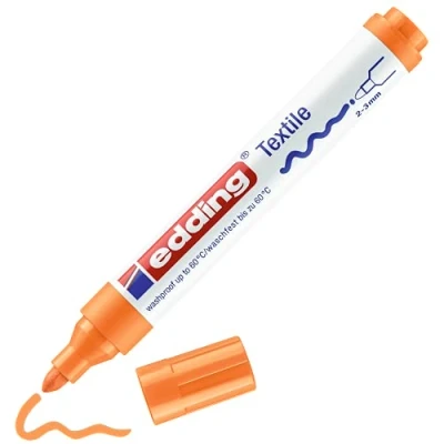 Imagen de edding 4500 marcador textil naranja neón 1 rotulador punta redonda de 2 3 mm rotuladores textiles permanentes para dibujar y caligrafiar sobre tejidos, resistentes a lavados hasta 60 C