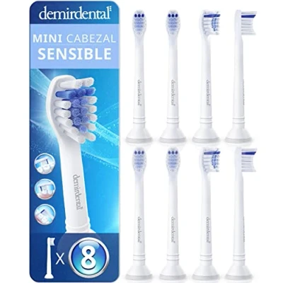 Imagen de Pack con 8 cabezales demirdental compatibles los recambios de Philips Sonicare, mini, sensible, Blanco, corresponde a HX6088