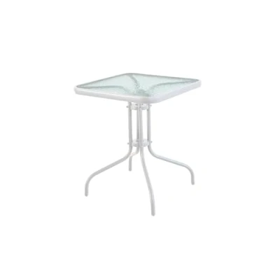 Imagen de HERSIG Mesa de Acero y Vidrio Templado Cuadrada Color Blanco para Jardin, terraza o balcón. Medidas 60x60x70cm