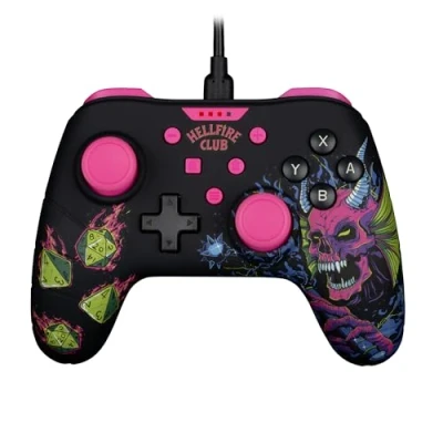Imagen de Konix Stranger Things Mando con Cable para Nintendo Switch, Switch OLED y PC Función de vibración 3 m Negro rosa