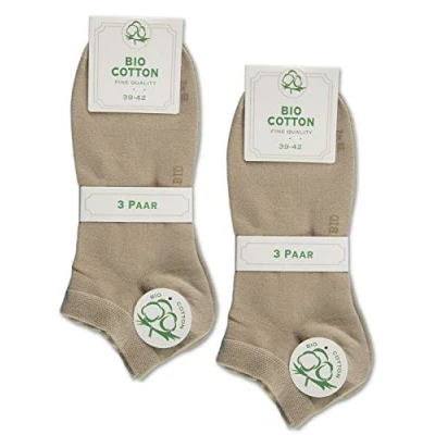 Imagen de sockenkauf24 6 pares de calcetines algodón orgánico para hombre y mujer, sin costuras, con cintura cómoda. Beige 35 38