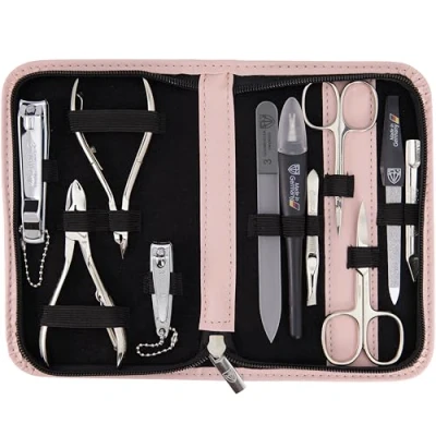 Imagen de DREI SCHWERTER Germany Set de manicura 10 piezas &#039;Spezia&#039; estuche para uñas en piel sintética rosa Contenido: tijeras uñas, cutículas, pinzas pinzas, lima