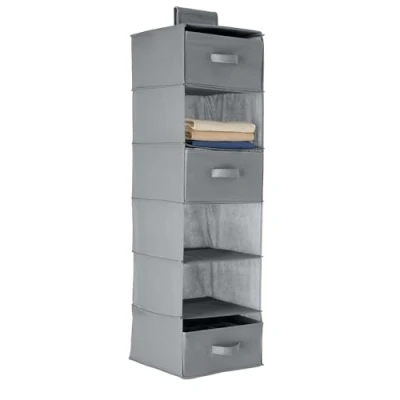 Imagen de Amazon Basics Organizador colgante de 6 niveles con 3 cajones extraíbles, 17.5 cm D x 34.5 W 31 H, Gris