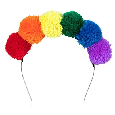 Imagen de Boland 44730 Tiara de pompón arco iris, diadema con pompones multicolores, tocado CSD, carnaval, fiesta temática