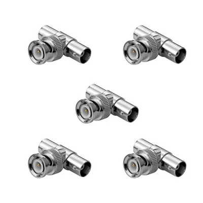 Imagen de Forma de T 3 Vías adaptador RF coaxial BNC macho a doble hembra 5 unidades