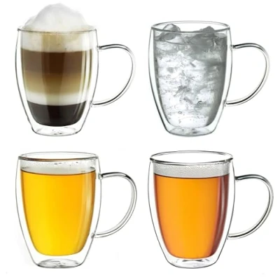 Imagen de Creano Vaso &quot;Alto&quot; con Asa, térmico de doble pared, 250ml, critsal borosilicado, 4x250ml