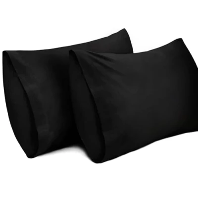 Imagen de Lirex 2 Paquetes Fundas de Almohada, 100% Algodón 400 Hilos Transpirable Almohada la Cubiertas (50 x 70 cm， Negro)