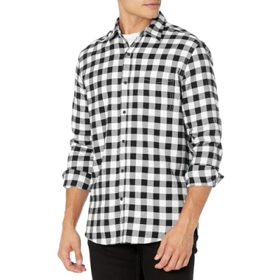 Imagen de Amazon Essentials Camisa de franela, manga larga (Disponible en Tallas Grandes) Hombre, Negro Cuadros Vichy Grandes, M