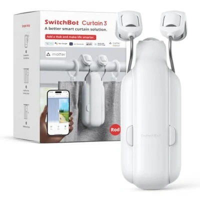 Imagen de SwitchBot Inteligente Automático Cortina Control Remoto Bluetooth con App/Timer, Rendimiento Mejorado, Requiere Hub 2 para ser Compatible Alexa y Funcionar Homekit (Curtain 3, Rod)