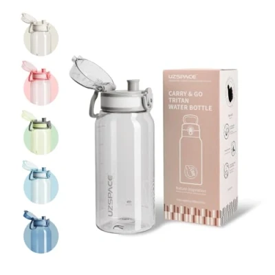 Imagen de UZSPACE botella de agua deportiva para niños, 600 ml, a prueba fugas, apta lavavajillas, con una sola mano, niñas, escuela, universidad, exterior