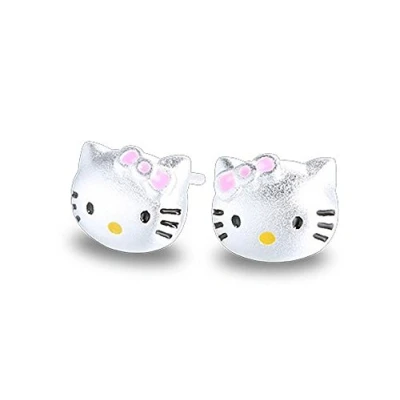 Imagen de Pendientes de plata ley Findout con diseño gatos, para mujeres y niñas(f1759)