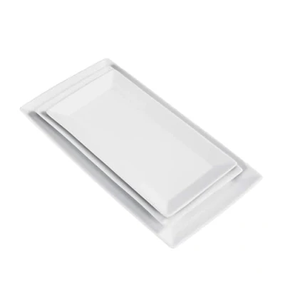Imagen de Amazon Basics Juego de vajilla 3 piezas para entrantes llano y plato postre porcelana, 32,38 cm, 28 25,4 cm (Anteriormente Marca AmazonCommercial)