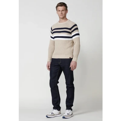 Imagen de Jersey de manga larga a rayas con Cuello redondo color Beige para Hombre