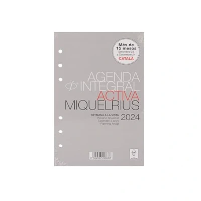 Imagen de Miquelrius Recambio Agenda Anual 2024 Integral, Semana Vista Horizontal, Tamaño Activa 117 x 182 mm, Catalán, Portugués e Inglés