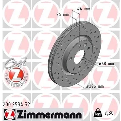 Imagen de ZIMMERMANN SPORT COAT Z 200.2534.52 Disco de freno 296 26 7/5 5 114 ventilación interna, perforado revestido NISSAN: Qashqai 2, X Trail
