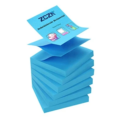 Imagen de ZCZN Z Notes, 6 bloques de notas autoadhesivas, adhesivas 76 x mm, 80 hojas por bloque, autoadhesivas 480 Azul