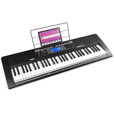 Imagen de MAX Rhapsody61 Teclado Eléctrico con Auriculares 61 Teclas, 300 Timbres, Ritmos, 50 Canciones Demo, Enseñanza Inteligente de Música Teclado, para Principiantes Altavoces Duales