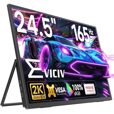 Imagen de EVICIV Monitor Portátil 24,5 Pulgadas 2K 165Hz Pantalla Móvil IPS 2560 * 1440 Mini HDMI USB C para PC Laptop Smartphone Xbo Switch, Segundo Compatible con VESA