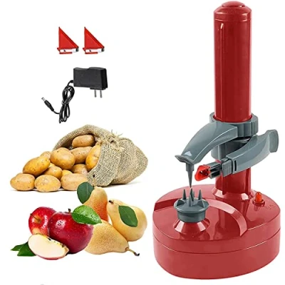 Imagen de Pelador Patatas Electrico,Pelador de Fruta Verduras Aplicar a Automática,Patatas Manzanas Redondas,Peladora eléctrica con 2 Cuchillas Reemplazable,fácil limpiar (rojo)