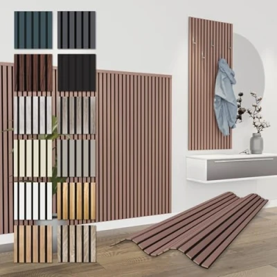 Imagen de HEXIM Paneles Acústicos 138,5x60cm Pared de Lamas Flexible Madera MDF Revestimiento Mural Decoración (1 panel / 0,83 m² Mauve APH03)