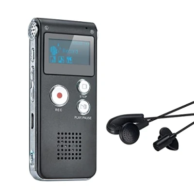 Imagen de Covvy Grabadora de Voz Dictáfono LCD USB Digital Profesional Portátil Reproductor MP3 Larga Duración Batería Recargable 8GB (Negro)