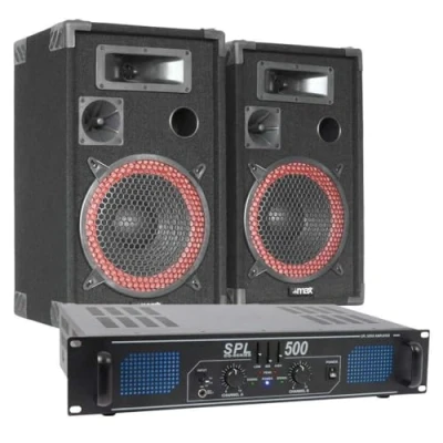 Imagen de MAX 500W Pack de Sonido. Combinación Dos Altavoces 12 Pulgadas y Amplificador Skytec SPL500EQ Cable 10 Metros. Equipo Ideal DJ. PA. Eventos, Fiestas etc.