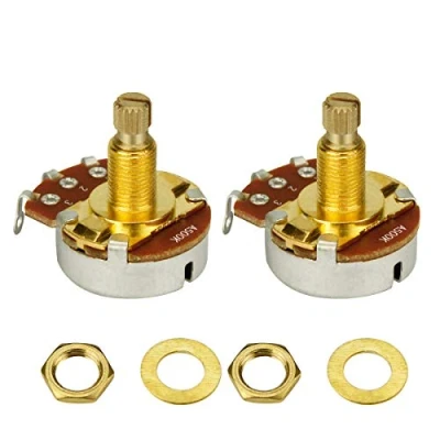 Imagen de IKN 2 uds tamaño completo control de volumen tono guitarra potenciómetros A500K Audio potenciómetro cónico L18mm eje dividido largo dorado
