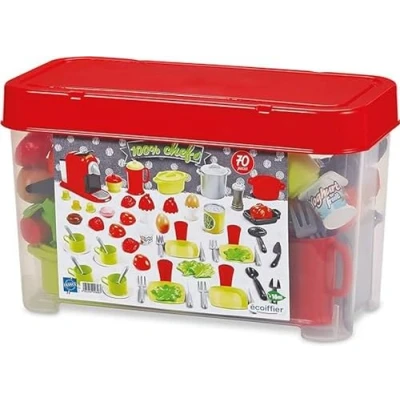 Imagen de Ecoiffier Contenedor Comiditas 70 Piezas 100% Chef, Multicolor, 41,5 x 21 25 cm (7600002698)