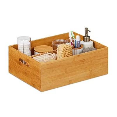 Imagen de Relaxdays Caja Almacenaje Bambú, Estable, Abierta, Almacenamiento sin Tapa, para Baño, Cocina, 14 x 40 30 cm, Natural