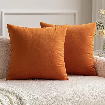 Imagen de MIULEE Funda Cojines de Terciopelo para Sofa Super Suave Fundas Almohada Cama Silla Color Solido Cremallera Oculta Decoración Sala Estar Dormitorio Habitacion 2 Piezas 40x40cm Naranja